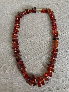 Baltic Amber VINTAGE Necklace 12kt gold filled - 18” Rich Cognac Red